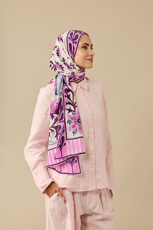 West Blossom Pink Crepe Silk Kaftan Shawl - 5