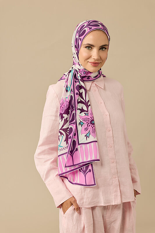 West Blossom Pink Crepe Silk Kaftan Shawl - 7