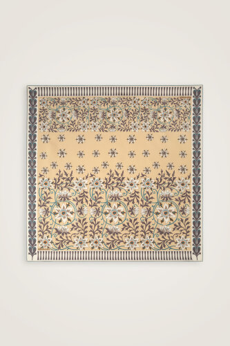 West Flower Beige Twill Silk Scarf - 2