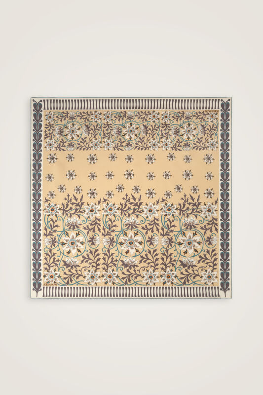 West Flower Beige Twill Silk Scarf - 2