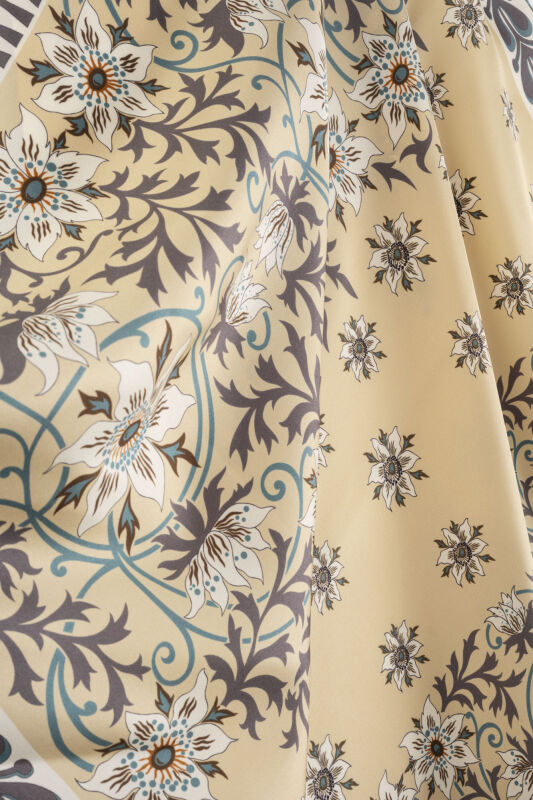 West Flower Beige Twill Silk Scarf - 4
