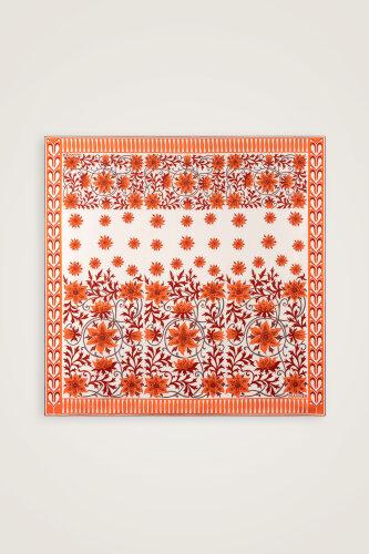 West Flower Orange Twill Silk Scarf - 2