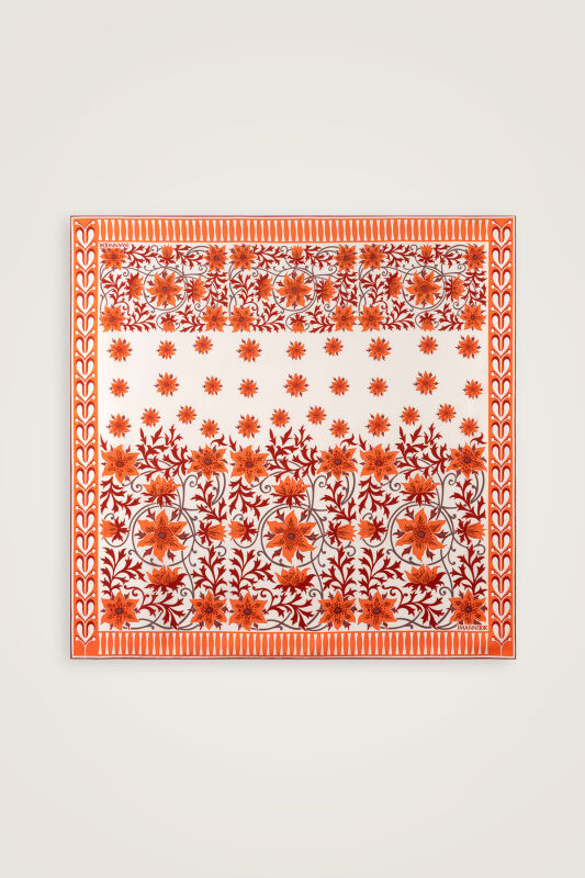 West Flower Orange Twill Silk Scarf - 2
