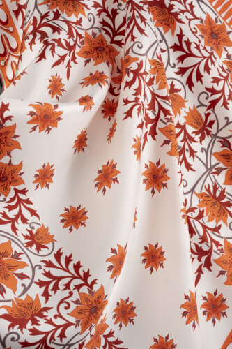 West Flower Orange Twill Silk Scarf - 4