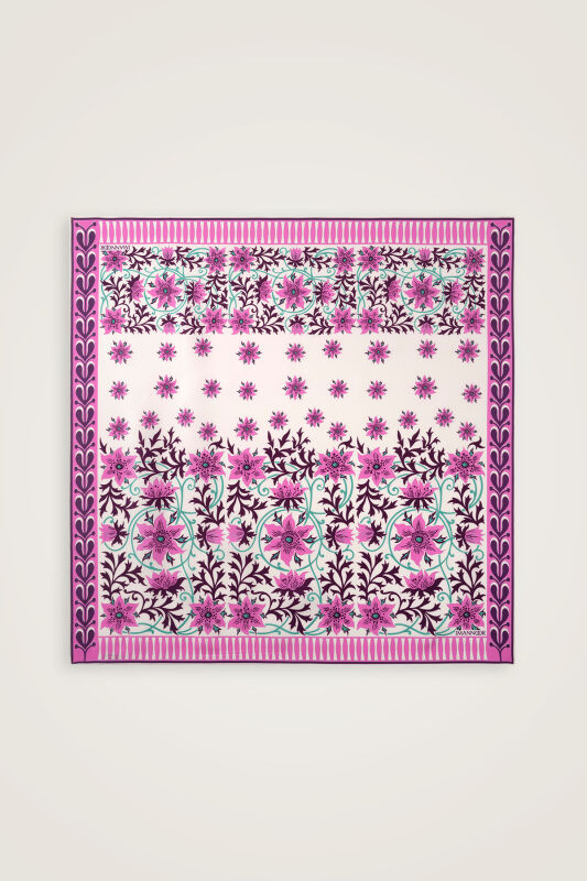 Western Flower Fuchsia Twill Silk Scarf - 2