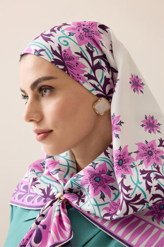 Western Flower Fuchsia Twill Silk Scarf 