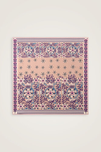 Western Flower Mink-Pink Twill Silk Scarf - 2