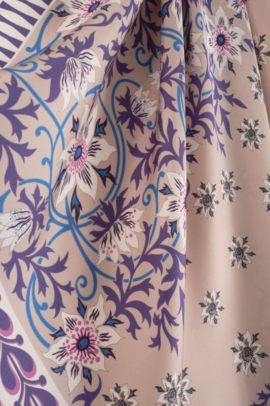 Western Flower Mink-Pink Twill Silk Scarf - 4