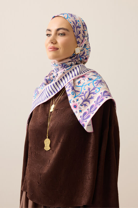 Western Flower Mink-Pink Twill Silk Scarf - 1