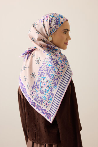 Western Flower Mink-Pink Twill Silk Scarf - 5