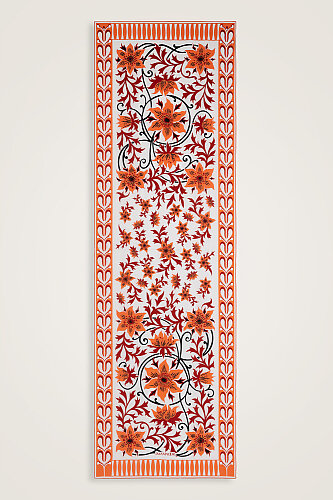 Western Flower Orange Crepe Silk Kaftan Shawl 