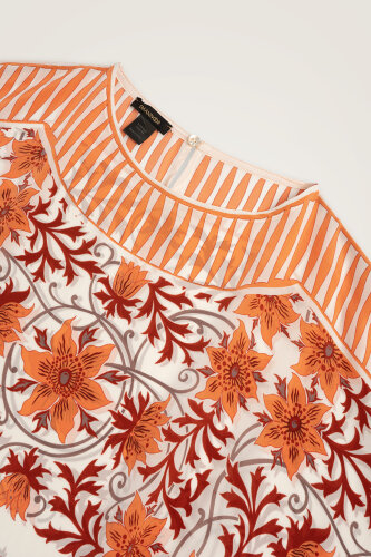 Western Flower Orange Twill Silk Kaftan - 2