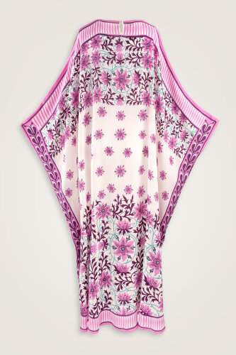 Western Flower Pink Twill Silk Kaftan - 3