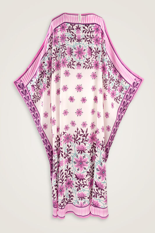 Western Flower Pink Twill Silk Kaftan - 3