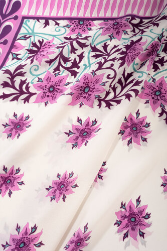 Western Flower Pink Twill Silk Kaftan - 2