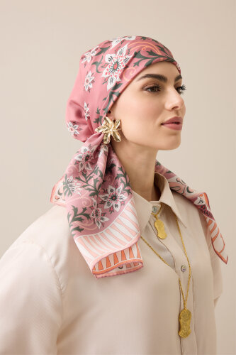 Western Flower Rosewood Twill Silk Scarf - 3