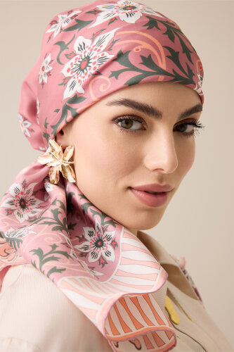 Western Flower Rosewood Twill Silk Scarf 