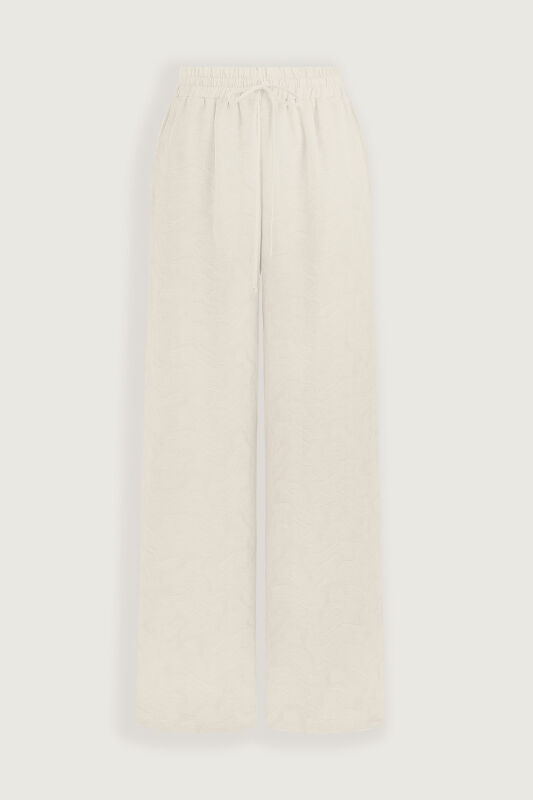 White Linen Jacquard Trousers - 2