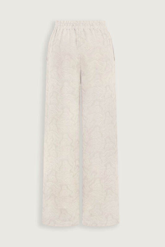 White Linen Jacquard Trousers - 4