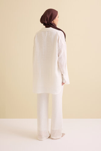 White Linen Jacquard Trousers - 5