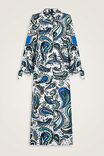 White Silk Twill Shirt Dress with Cashmere Sleeve Detail - 2