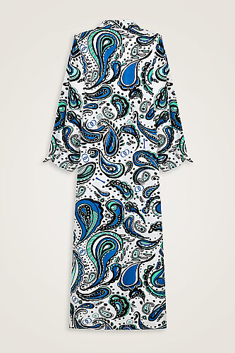 White Silk Twill Shirt Dress with Cashmere Sleeve Detail - 4