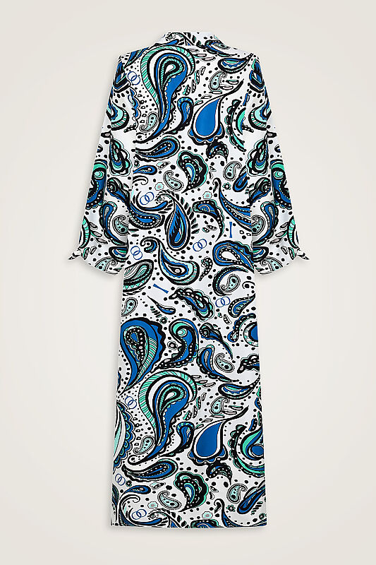 White Silk Twill Shirt Dress with Cashmere Sleeve Detail - 4