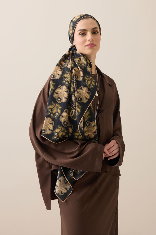 Wildflower Coffee Cotton Silk Scarf - 1