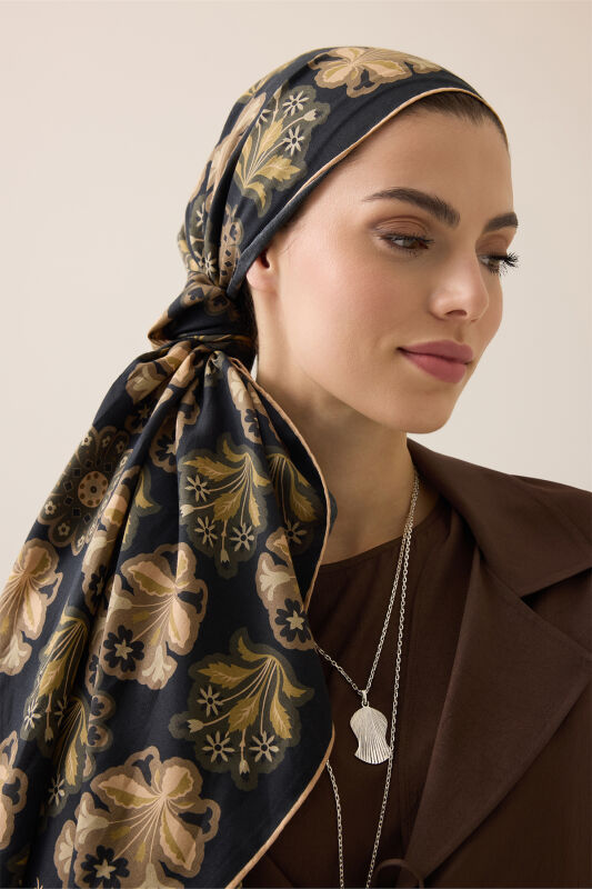 Wildflower Coffee Cotton Silk Scarf - 3