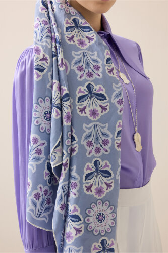 Wildflower Grey-Plum Cotton Silk Scarf - 5