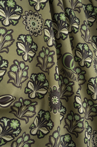 Wildflower Khaki Cotton Silk Scarf - 5