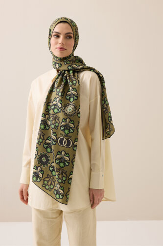 Wildflower Khaki Cotton Silk Scarf - 4