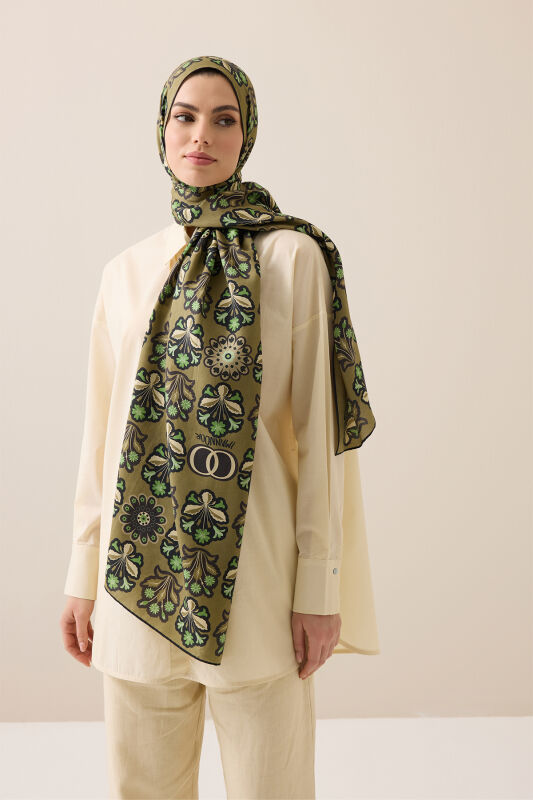 Wildflower Khaki Cotton Silk Scarf - 4