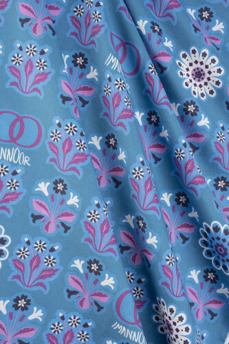 Wildflower Pink-Turquoise Cotton Silk Scarf - 4