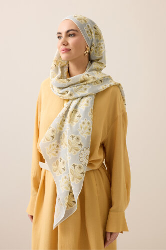 Wildflower Yellow Cotton Silk Scarf - Imannoor (3)