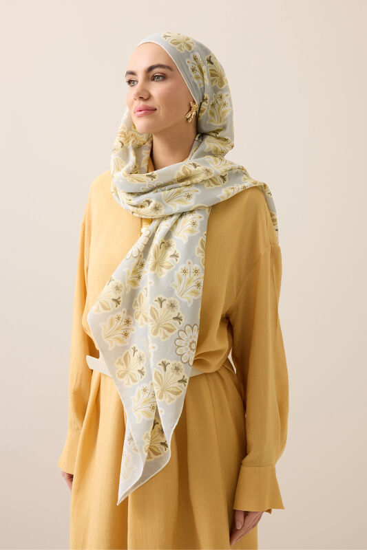Wildflower Yellow Cotton Silk Scarf - 3