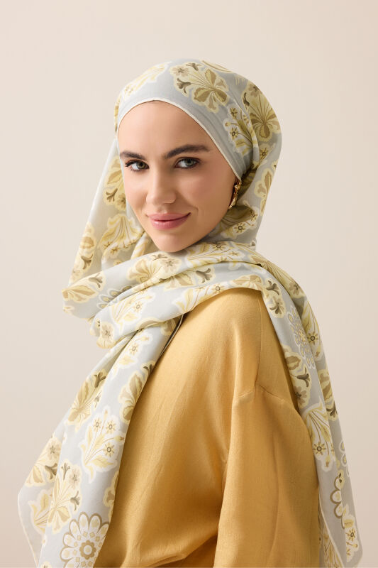 Wildflower Yellow Cotton Silk Scarf - 5
