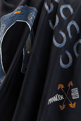 Wind Trace Black Crepe Silk Scarf - 2