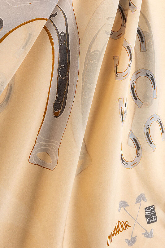 Wind Trace Cream Crepe Silk Scarf - 2