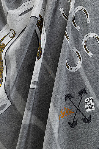 Wind Trace Grey Crepe Silk Scarf - 2