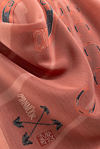 Wind Trace Salmon Crepe Silk Scarf - 3