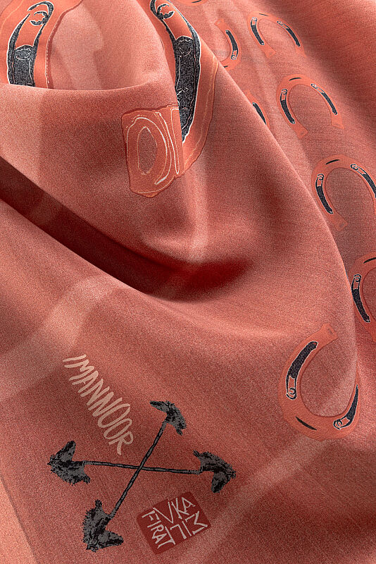 Wind Trace Salmon Crepe Silk Scarf - 3