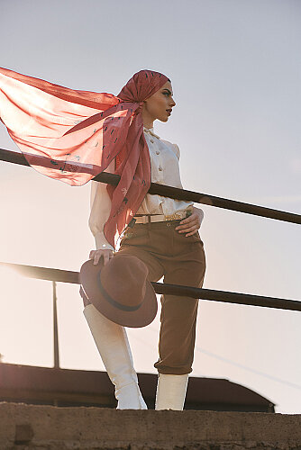 Wind Trace Salmon Crepe Silk Scarf - 2