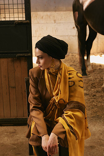 Windbreak Yellow Crepe Silk Scarf - Imannoor