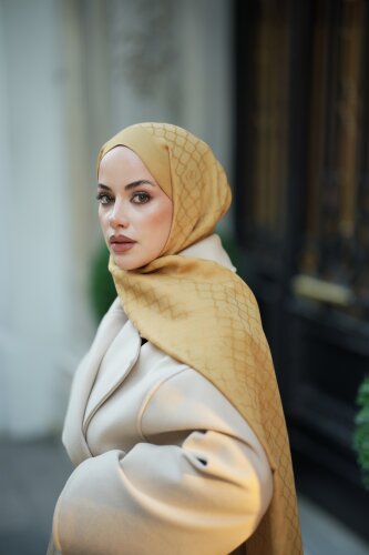Window Lattice Camel Ramy Jacquard Shawl - Imannoor