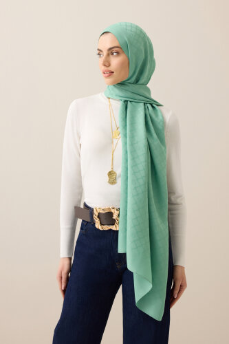 Window Lattice Mint Green Ramy Jacquard Shawl - 5