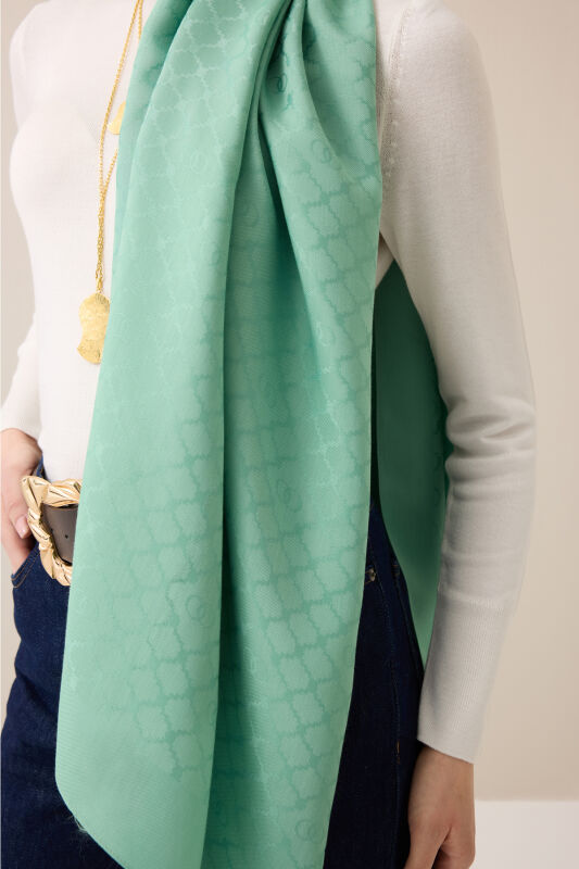 Window Lattice Mint Green Ramy Jacquard Shawl - 6