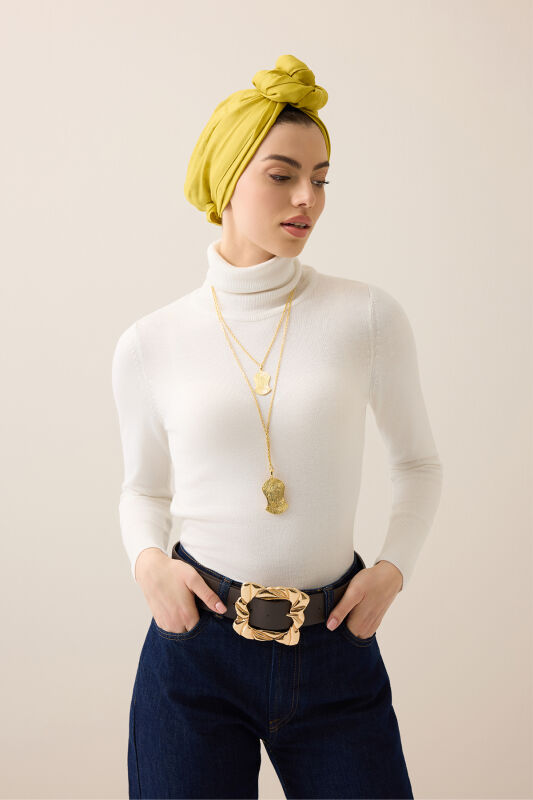 Window Lattice Mustard Ramy Jacquard Shawl - 5