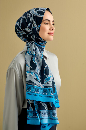 Winged Ivy Flosh Viscose Shawl Navy 