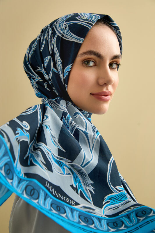 Winged Ivy Flosh Viscose Shawl Navy - 3